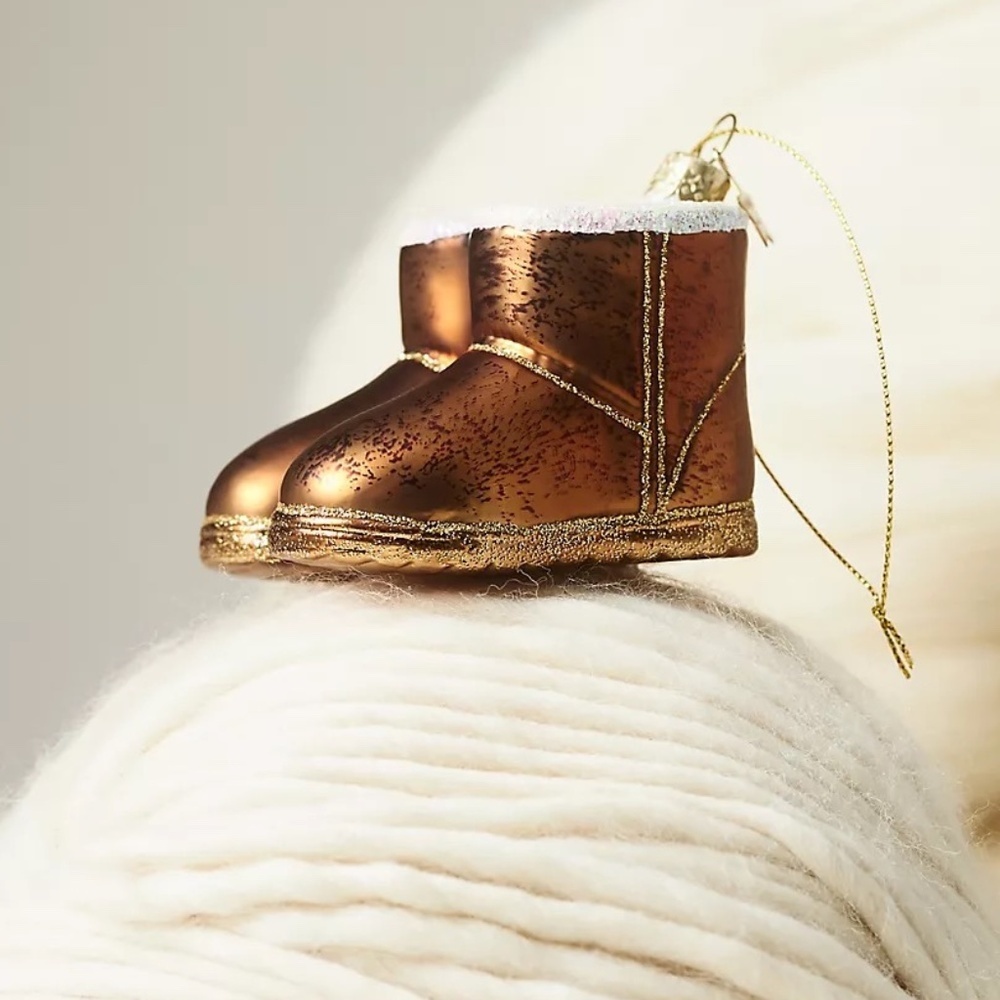 NWT Anthropologie Glass Brown Boot Christmas Ornament